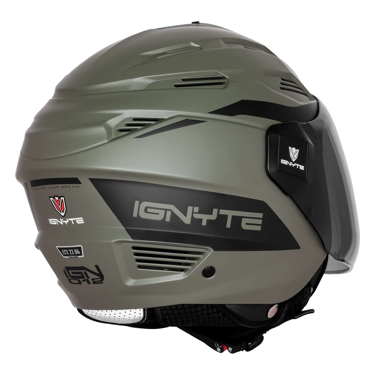 Casco Abierto Ignyte IGN-12 Foxx Guard Battle Verde con Negro - Imagen 4