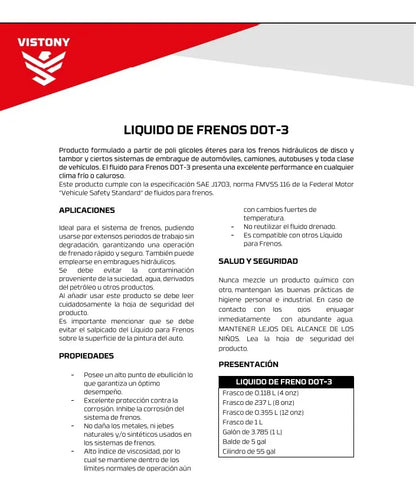 LIQUIDO DE FRENO VISTONY  DOT-3 8OZ
